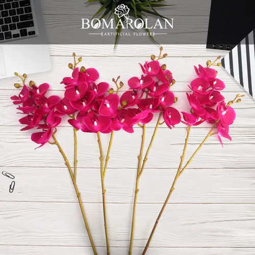 Vista 6 de BOMAROLAN Flores artificiales de orquídea mariposa sintética, 4 piezas de flores de seda de doble rama de tacto real (sin jarrón) para boda, hogar