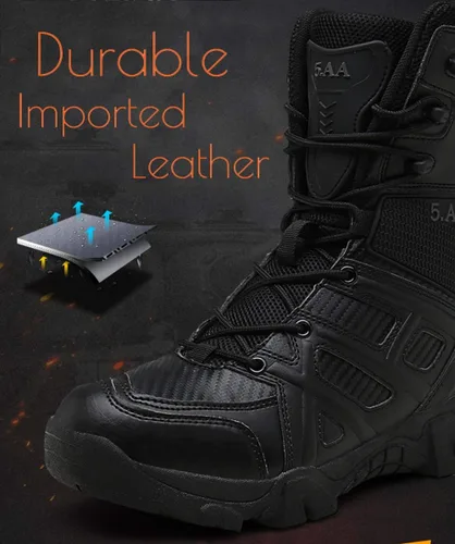 Vista 2 de Botas militares para hombre con cierre lateral de velcro, botas tácticas sport para montañismo, senderismo y combate