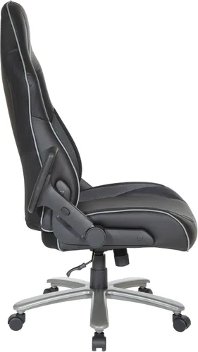 Vista 8 de OSP Home Furnishings Serie ECH - Silla de juegos de cuero regenerado grande y alta para hasta 350 libras con brazos abatibles ajustables en altura