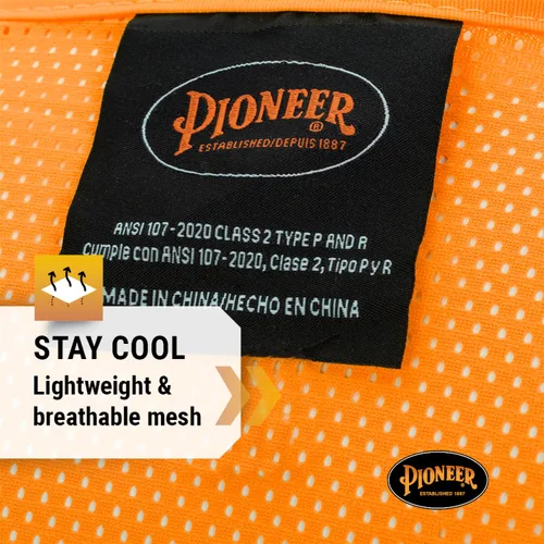 Vista 2 de Pioneer Hi Vis - Chaleco de seguridad de malla para hombres y mujeres, cinta reflectante, clase 2, tráfico, seguridad pública, seguridad