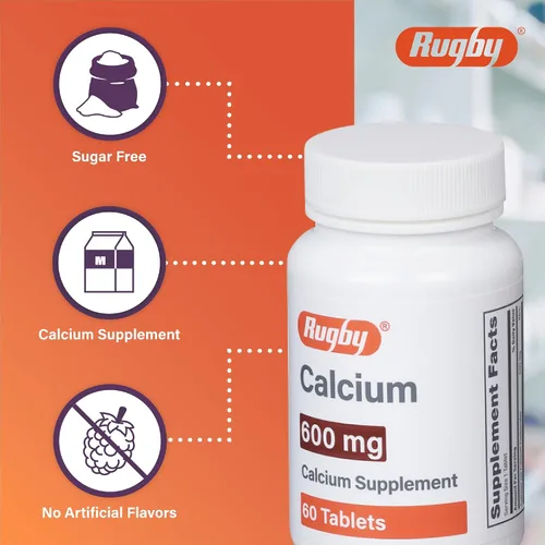 Vista 3 de Rugby - Tabletas de calcio de 600 mg - Suplemento de calcio - 60 unidades (1 paquete)