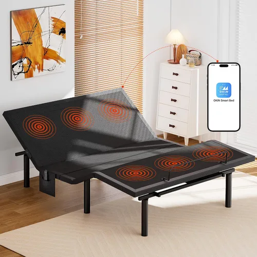 Vista 9 de AMADA HOMEFURNISHING Base de cama ajustable con masaje, base de cama ajustable individual XL controlada por aplicación con 4 puertos USB y luz LED