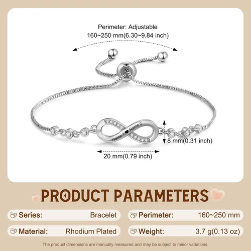 Vista 2 de Pulseras personalizadas a juego para parejas, pulseras de infinito con nombre grabado personalizado para hombres y mujeres, regalos del día de San