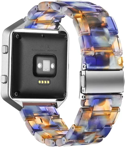 Vista 2 de Correa de resina compatible con Fitbit Blaze, carcasa de marco de metal para mujeres y hombres + accesorio de resina Azul