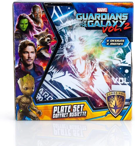 Vista 4 de Guardians of the Galaxy, Juego de platos de plástico Vol. 2 - Divertido paquete de cuatro incluye platos cuadrados de 8 pulgadas en 4 diseños