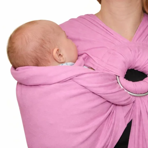 Vista 2 de Arnés de anillo tándem rosa para gemelos – Portabebés 100% mezcla de lino y algodón Arnés ergonómico para bebé doble para transporte de cadera