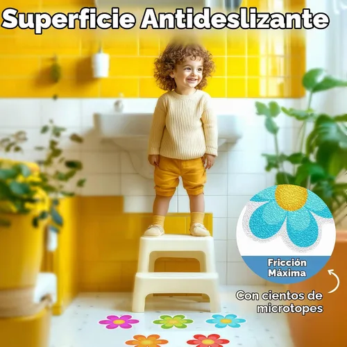 Vista 5 de Secopad 10 calcomanías antideslizantes para bañera de flores con raspador, multicolor