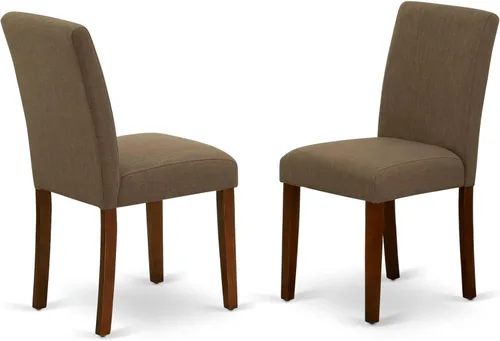 Vista 4 de HomeStock El juego de mesa de comedor moderno de 7 piezas consta de una mesa rectangular de madera y 6 sillas tapizadas de tela de lino café, 36 x