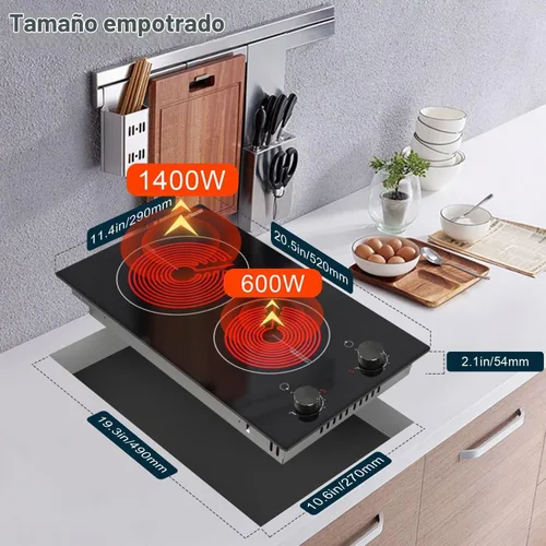 Vista 3 de Karinear - Placa eléctrica de 110 V, 2 quemadores, estufa eléctrica de 12 pulgadas, enchufe superior perilla negro.