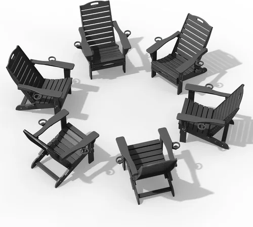 Vista 11 de Sillas Adirondack ajustables con otomana retráctil, silla Adirondack plegable de HDPE con 2 soportes para tazas, resistente a la intemperie