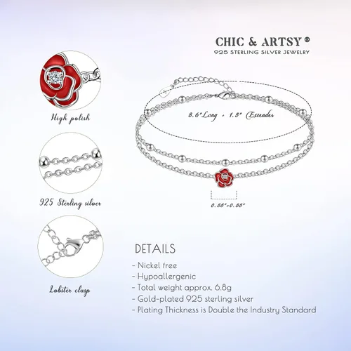 Vista 24 de CHIC & ARTSY Tobilleras delicadas de plata de ley S925 para verano, pulsera de tobillo ajustable multicapa para playa, joyería de pie para mujer