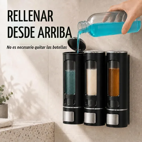 Vista 3 de Dispensador de champú y acondicionador de 3 cámaras sin taladro