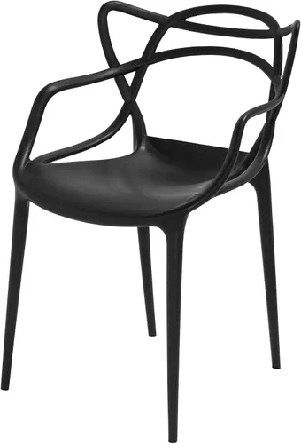 Vista 5 de Mid-Century - Silla de comedor con curva de plástico moldeado (juego de 2), color negro