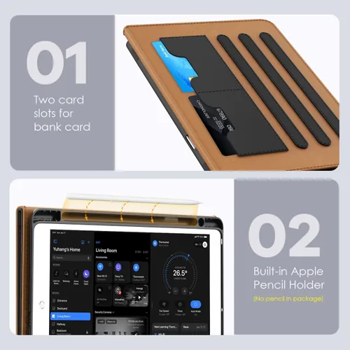Vista 7 de OKP Funda para iPad de 9ª generación 2021/8ª generación 2020/7ª generación 2019 de 10.2 pulgadas, funda con visión multiángulo, cuero PU con soporte