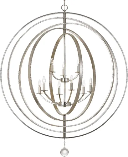 Vista 8 de Crystorama Luna - Candelabro de bronce inglés y oro antiguo con 9 luces, lámpara de techo - Candelabros para pasillo, sala de estar, vestíbulo