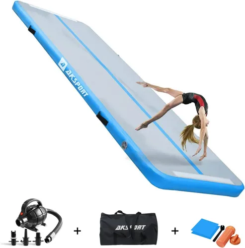 Vista 26 de AKSPORT - Tapete de aire para gimnasia o acrobacias, inflable, con bomba de aire para uso en el Negro
