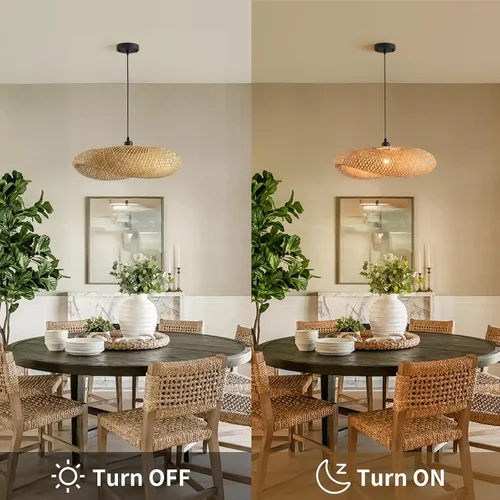 Vista 7 de lámpara colgante de bambú de 19.7 pulgadas estilo granja con enrejado de ratán para comedor, luces boho, accesorio de iluminación para isla