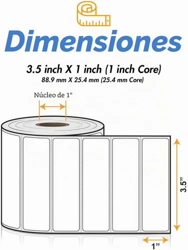 Vista 4 de Etiqueta térmica directa de 3.5" x 1", núcleo de 1", 4 rollos, 1380/rollo