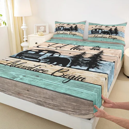 Vista 4 de Ropa de cama de 2 piezas, estilo rústico de granja, juego de ropa de cama para adolescentes y adultos, sábanas bajeras, ropa de cama ajustable