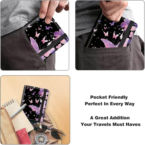Vista 2 de RYUITHDJP Funda para tarjetas de crédito con RFID Block-2-A, Mariposas Moradas, Casual