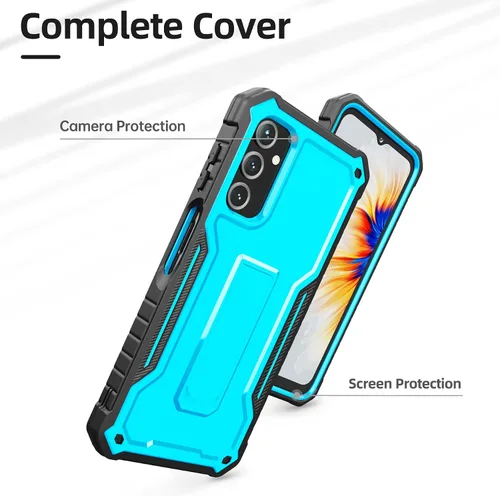 Vista 3 de ExoGuard Funda para Samsung Galaxy A14 5G, funda de goma resistente a prueba de golpes con protector de pantalla para teléfono Samsung A14, soporte
