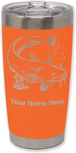 Vista 26 de LaserGram Vaso aislado al vacío de 20 onzas, bagre, grabado personalizado incluido (negro)