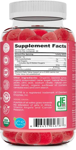 Vista 9 de RUWAA NUTRITION Gomitas probióticas orgánicas para niños para la salud digestiva, apoyo inmunológico, estreñimiento, hinchazón. 2.5 mil millones