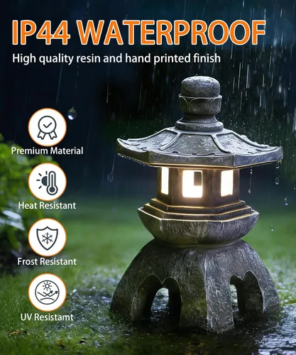 Vista 6 de Nacome - Estatua de lámpara de pagoda solar para jardín, decoración zen asiática para interiores y exteriores para paisaje, balcón, jardín, patio