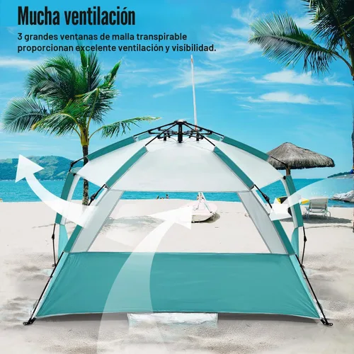 Vista 4 de WhiteFang Deluxe - Tienda de campaña plegable para playa con protección UV para 3-4/5-6 personas, protección contra rayos UV, piso extensible con 3