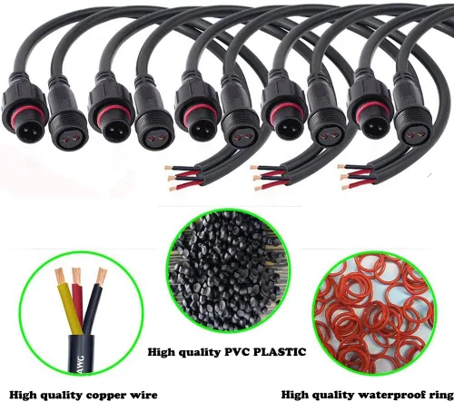Vista 4 de Conector impermeable de 2 cables, conector LED macho hembra de 2 pines, con cable de extensión IP68 de 16 AWG de 7.9 in para automóvil, barco