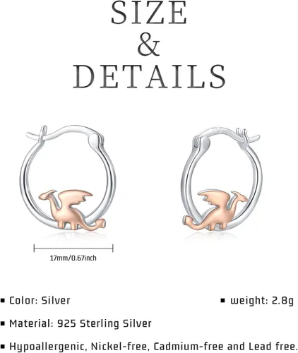 Vista 2 de Hypoallergenic DragonCatBunny Mushroom Earrings for Women 925 Sterling Silver Animal Huggie Hoop Earrings Jewelry Gifts for Sensitive Ears