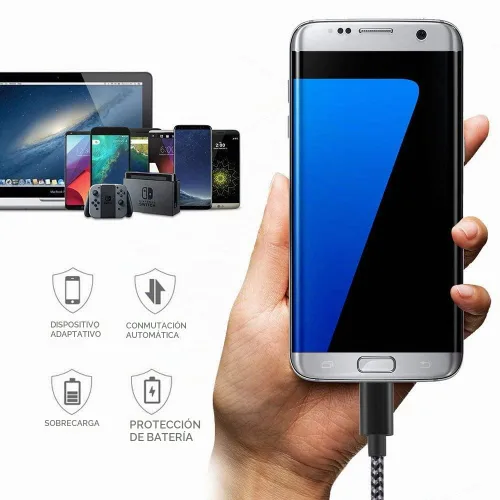 Vista 3 de Cable USB C, paquete de 5, 3/3/6/6/10 pies, trenzado de nailon Gris negro