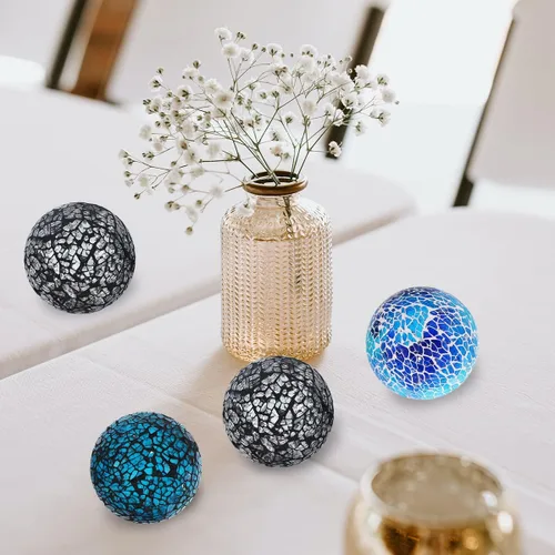 Vista 4 de Kunjocy 6 bolas decorativas de vidrio de 2.4 pulgadas, esfera de mosaico pequeña, bolas decorativas para centros de mesa, cuencos y jarrones