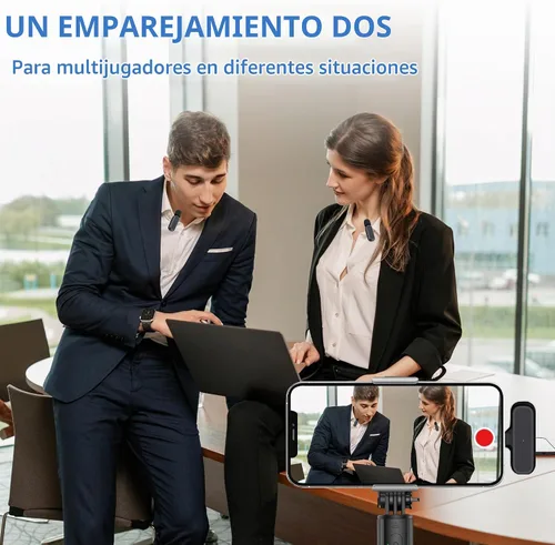 Vista 4 de 2 Pack Profesional de Micrófonos Inalámbricos Lavalier para iPhone iPad Android con Estuche de Carga, Reducción de Ruido, Clip de Plug-Play