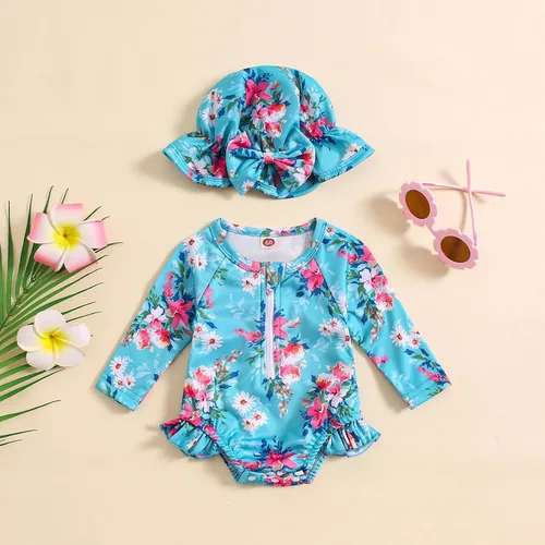 Vista 106 de Traje de baño de una pieza con cremallera de manga larga para bebé niña con gorro