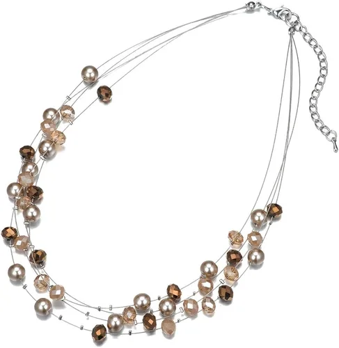 Vista 6 de Bulinlin Gargantilla en capas de perlas de río - Collar de joyería de moda para mujer