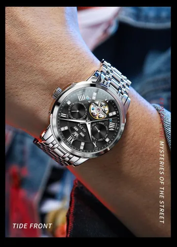 Vista 9 de OLEVS Relojes automáticos para hombre, oro de lujo, vestido de diamantes de cuerda automática, esqueleto mecánico, Tourbillon, reloj de pulsera