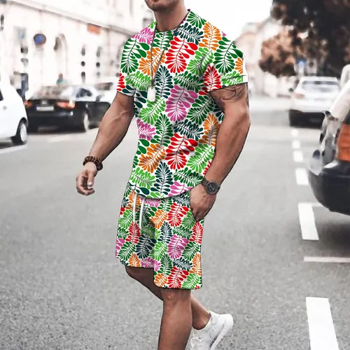 Vista 2 de Drether Ropa de hombre Ropa para hombres T- Ropa deportiva de 2 piezas Chándal de verano Trajes de verano para hombre Camisa de pantalón de sudor
