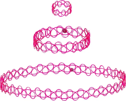 Vista 13 de EXPRESSIONS Colección de Joyería Elástica para Tatuajes de 3 Piezas Surtidas - Conjunto de Collar Gargantilla de Tatuaje, Pulsera y Anillo