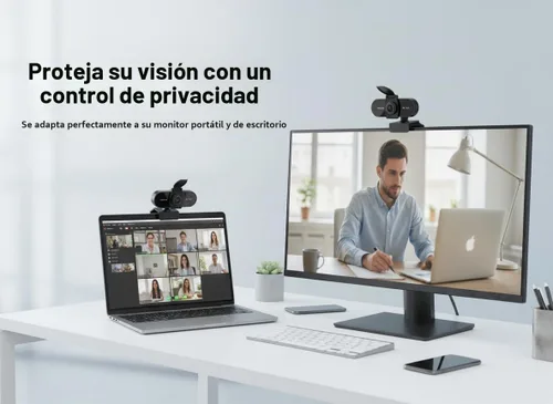Vista 6 de Cámara web HD 1080P con micrófono, cancelación de ruido, cubierta de privacidad, lente gran angular, corrección de luz automática, cámara web USB