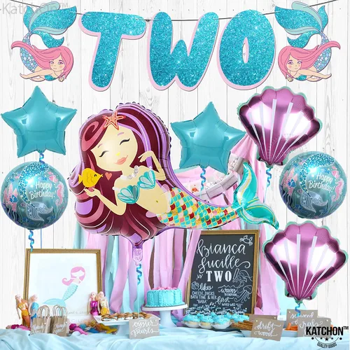 Vista 3 de KatchOn Decoraciones de sirena para el segundo cumpleaños - Paquete de 8