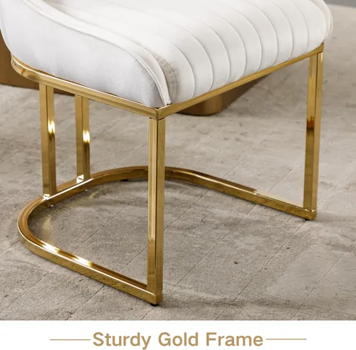 Vista 6 de Shunzhi Juego de 2 sillas de comedor modernas de terciopelo tapizadas, sillas de cocina con patas de metal dorado/respaldo sin brazos para cocina