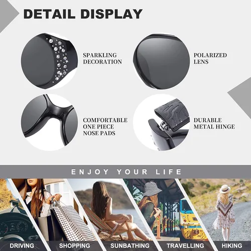 Vista 4 de Holota Gafas de sol polarizadas para mujer, gafas de sol envolventes con diamantes de imitación con protección UV400