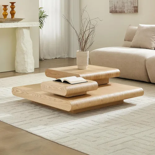 Vista 24 de WILLIAMPSACE - Juego de 2 mesas auxiliares redondas anidables, mesas centrales de madera rústica con cuerpo de listones verticales, mesa de té