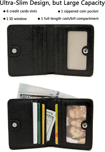 Vista 2 de BIG SALE-AINIMOER billetera de bolsillo pequeña con cremallera, plegable, compacta de cuero con bloqueo por identificación por radiofrecuencia