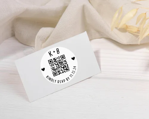 Vista 3 de Etiquetas adhesivas de código QR personalizadas para pequeñas empresas que empaquetan el sitio web de RSVP de la boda de 2 pulgadas
