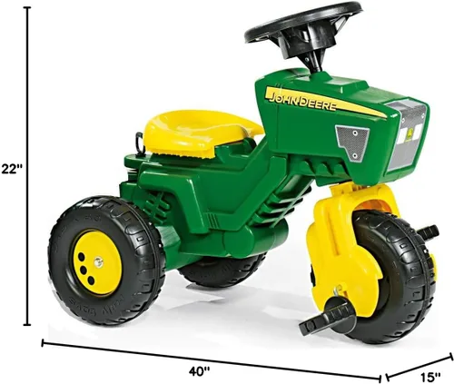 Vista 10 de Rolly Toys John Deere Trac de 3 ruedas con remolque para montar en el remolque, verde/amarillo (52769)