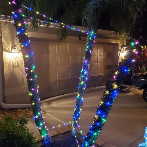 Vista 7 de QITONG Luces solares de Navidad multicolor para exteriores, paquete de 2 unidades de 200 luces LED solares de 66 pies cada uno, alambre plateado