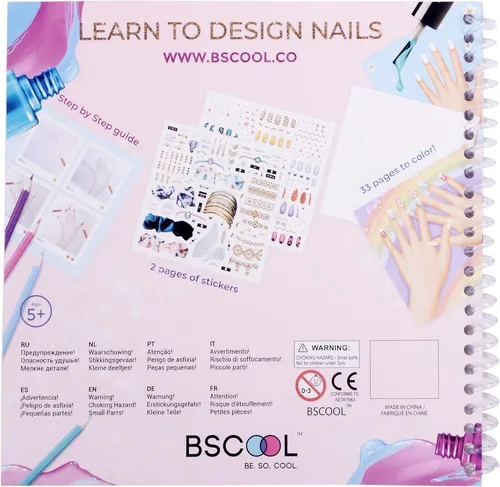 Vista 3 de BSCOOL Nails Studio Learn to Design - Libro de actividades para niñas de 5 años en adelante, paquete de 2, libro de diseño de calcomanías de arte