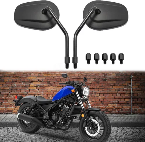 Vista 8 de Espejos retrovisores negros de 8 mm en forma de lágrima para motocicleta para Sportster XL 883 1200 Road King V-Rod Street Glide Electra Glide Dyna